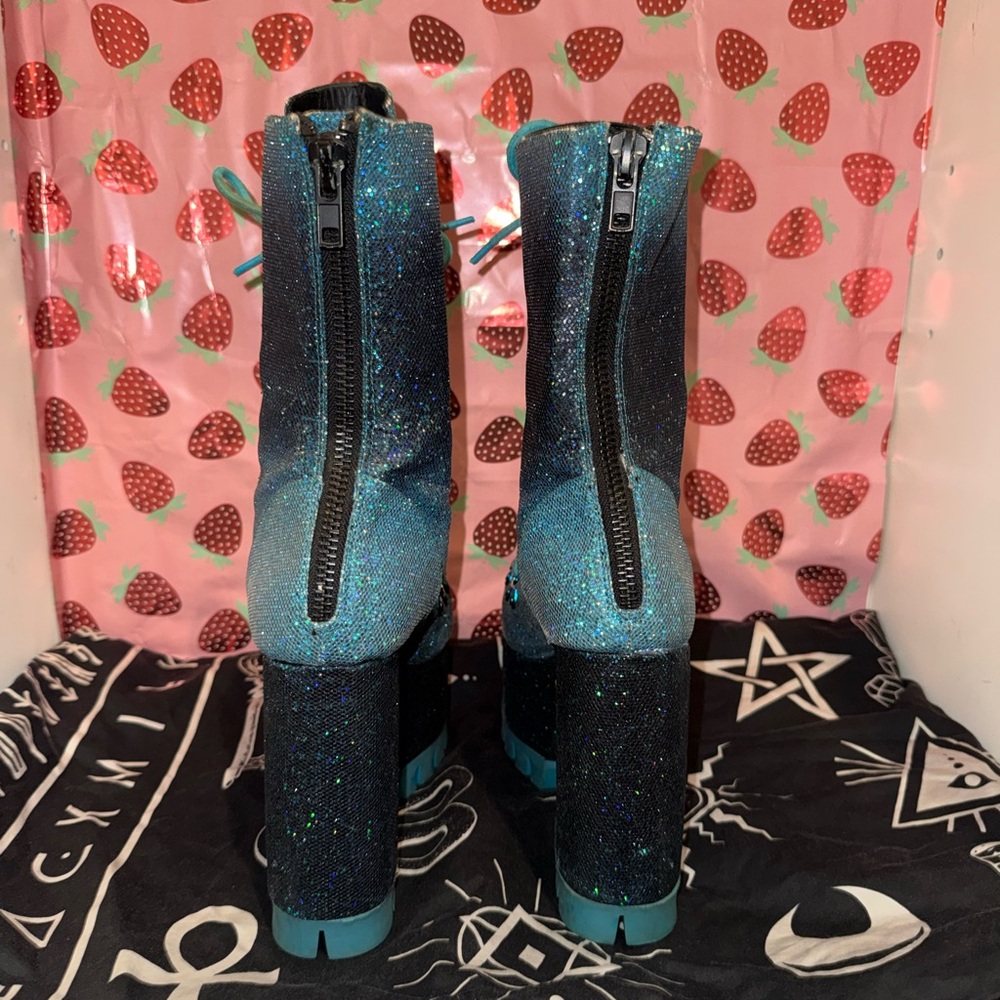 RARE HTF DOLLS KILL CLUB EXX BLUE SPARKLE PLATFORM TRAITOR BOOTS SIZE 9 - Picture 6 of 14